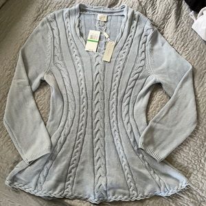 Beautifully soft, sky blue, cable knit sweater.